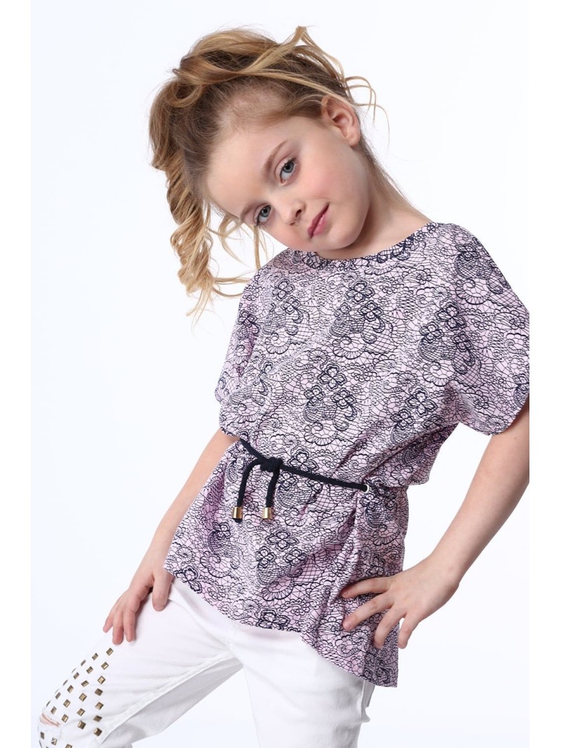 Bluza fetita cu cravate, roz deschis si bleumarin NDZ8200 - Magazin online - Boutique